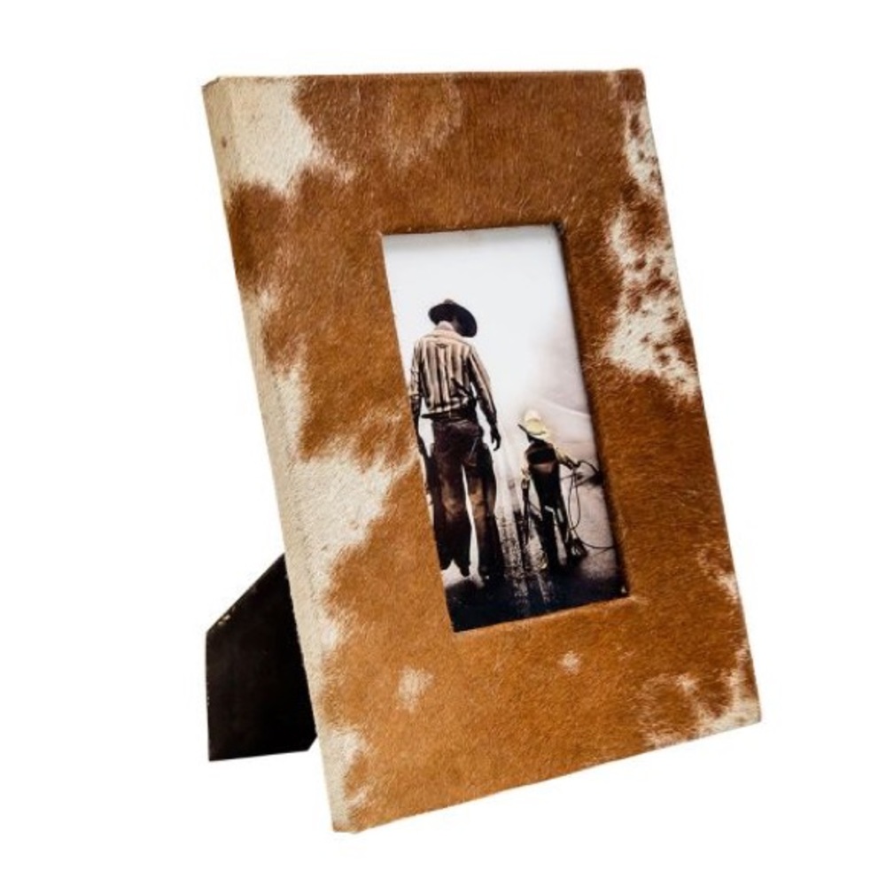 NEW Cowhide Leather Photo Frame in Brown & White
